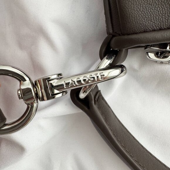 Lacoste Small "Lenglen" Pleated Leather Bag in Brown - Picture 9 of 12